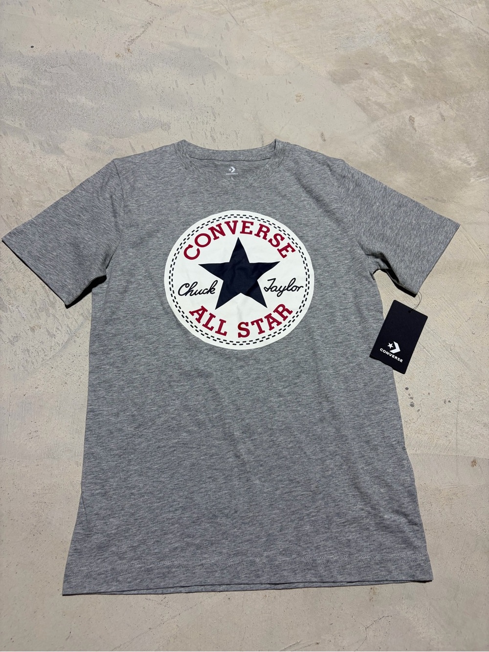 Converse NWT youth Gray Short Sleeve Tee with Red & Navy All Star Logo large